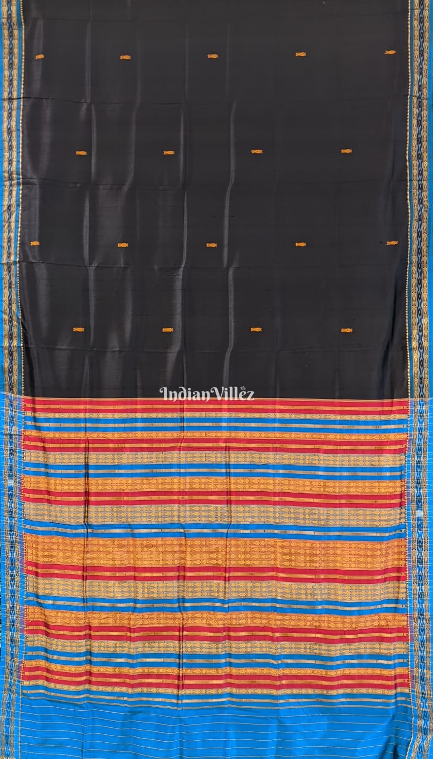 Black Fish Motif Odisha Ikat Khandua Silk Saree