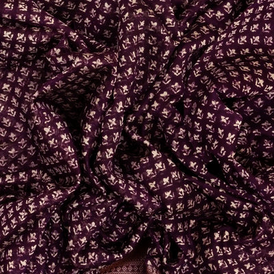 Burgundy Woven Chanderi Cotton Saree Printed With Small Motifs
