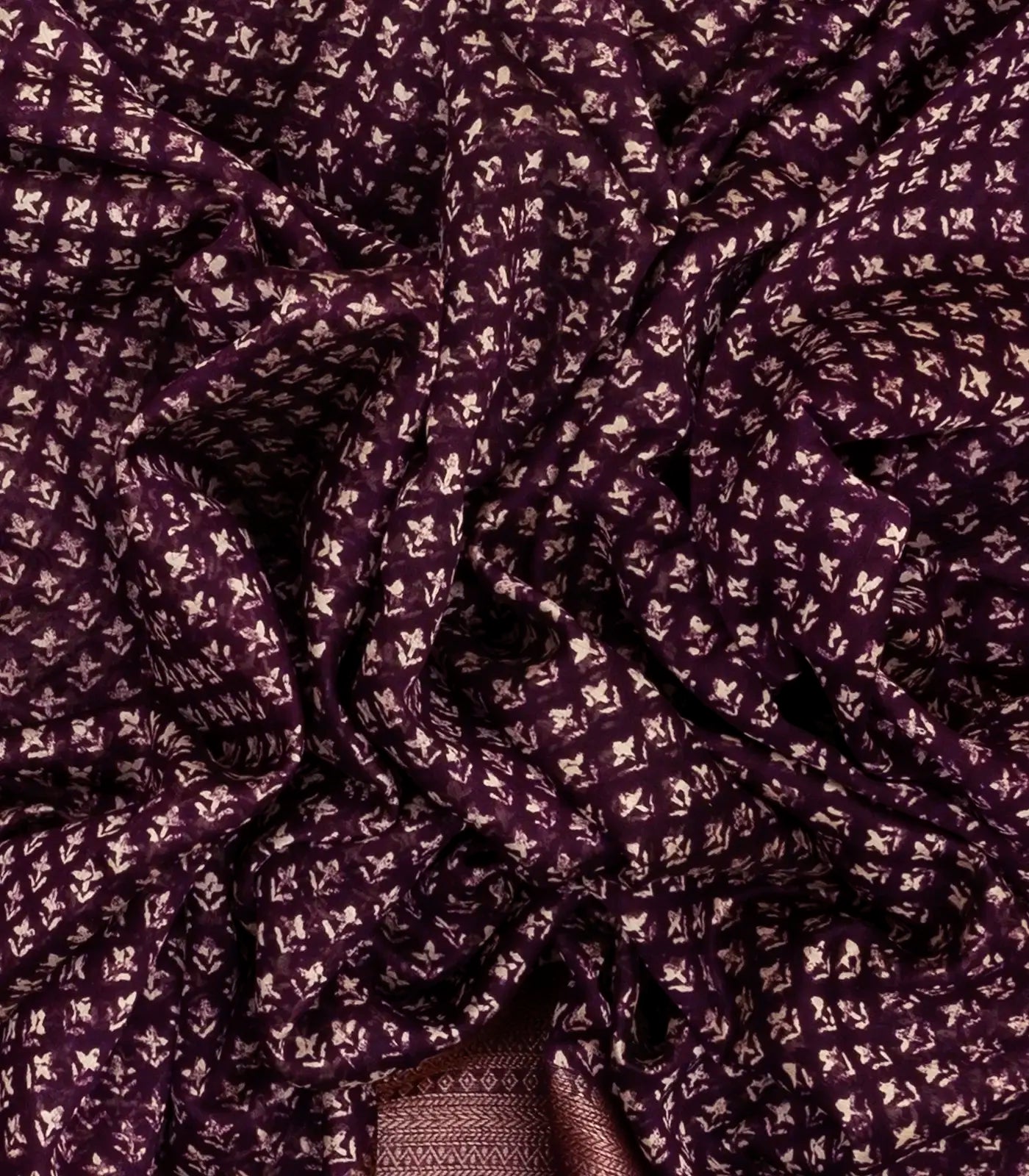 Burgundy Woven Chanderi Cotton Saree Printed With Small Motifs