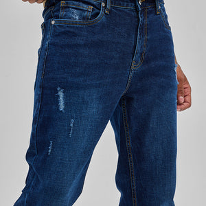 Dark Blue Distressed Regular Fit Jeans