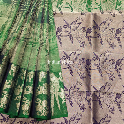 Bottle Green Forest Theme Pure Kanchipuram Silk Saree