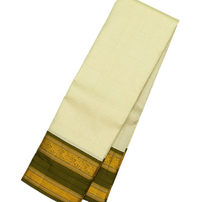 Light Green Handloom Kanchipuram Korvai Silk Saree With Stripes