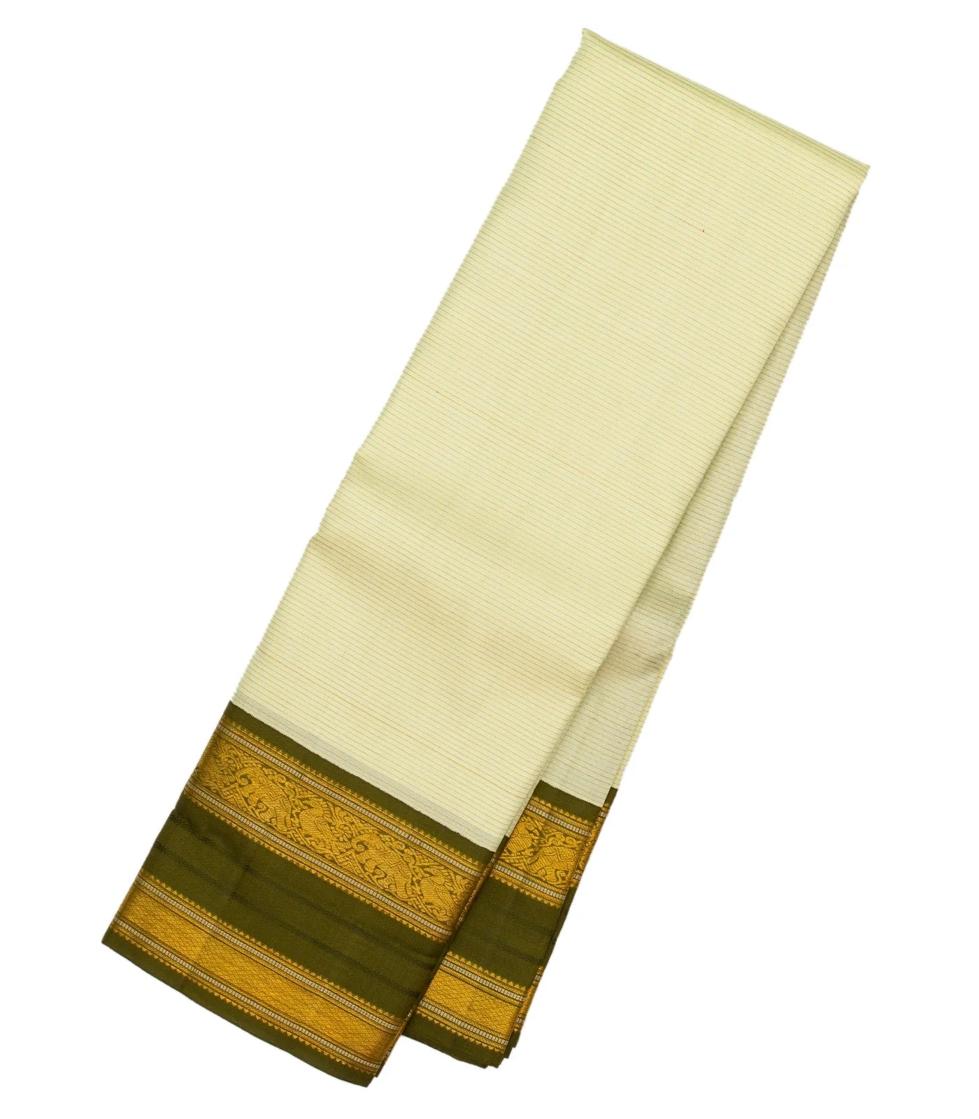 Light Green Handloom Kanchipuram Korvai Silk Saree With Stripes