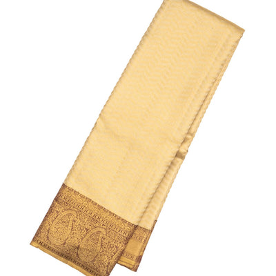 Cream Handloom Kanchipuram Silk Saree With Chevron Stripes