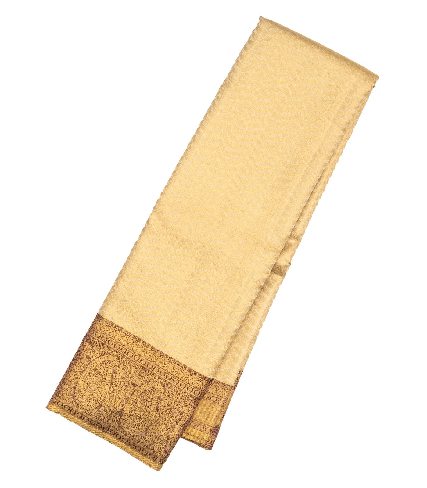 Cream Handloom Kanchipuram Silk Saree With Chevron Stripes