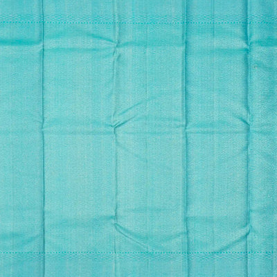 Peach Handloom Kanchipuram Korvai Silk Saree With Turquoise Border