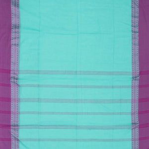 Turquoise Handloom Plain Bengal Cotton Saree With Purple Border