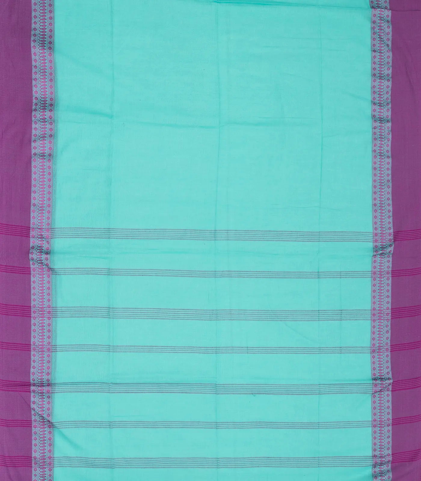 Turquoise Handloom Plain Bengal Cotton Saree With Purple Border
