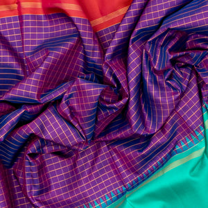 Purple Handloom Kanchipuram Korvai Silk Saree With Ganga Jamuna Border
