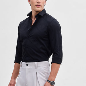 Black Slim Fit Self-Design Shirt