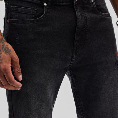 Black Distressed Slim Fit Jeans