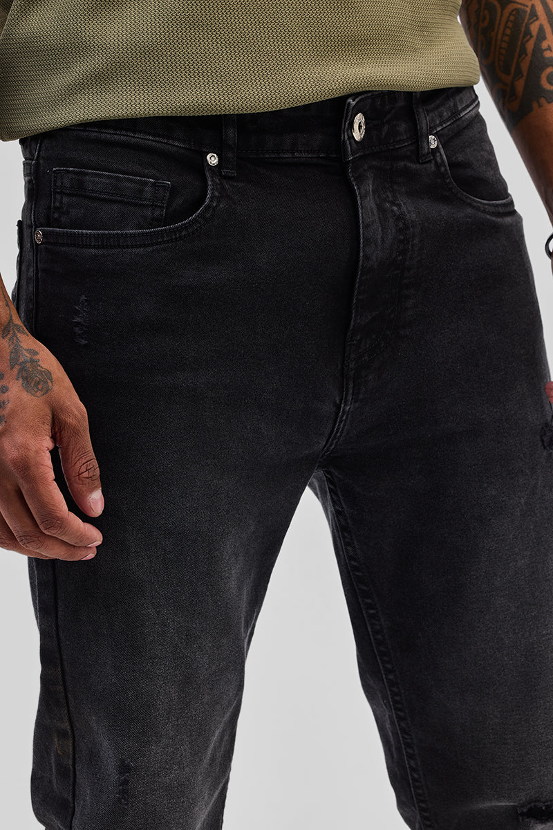 Black Distressed Slim Fit Jeans