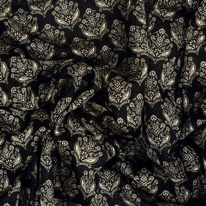 Black Woven Chanderi Cotton Saree With Printed Floral Motifs