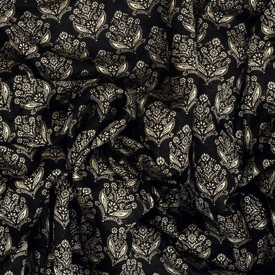 Black Woven Chanderi Cotton Saree With Printed Floral Motifs