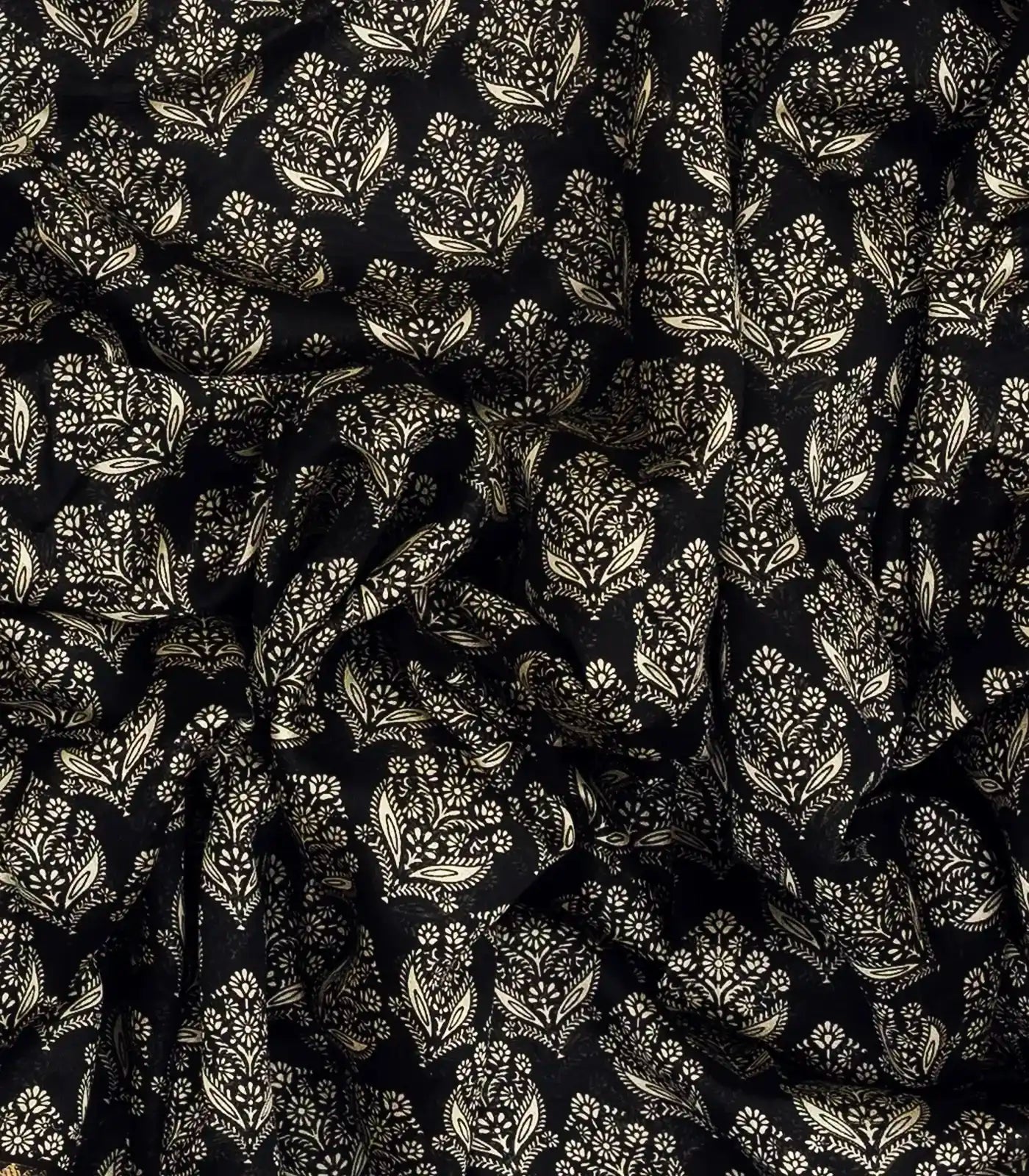 Black Woven Chanderi Cotton Saree With Printed Floral Motifs