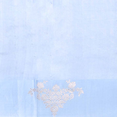 Blue floral buttas raw mango silk saree with self floral border & jaal zari design pallu