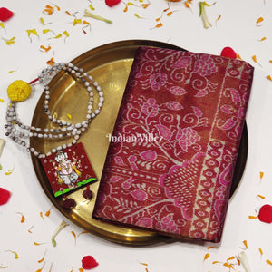 Maroon Pink Body Tissue (Zari) Sambalpuri Silk Saree