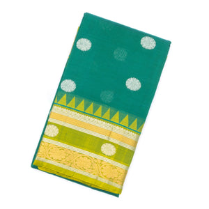 Teal Handloom Chirala Silk Cotton Saree With Chakaram Buttas