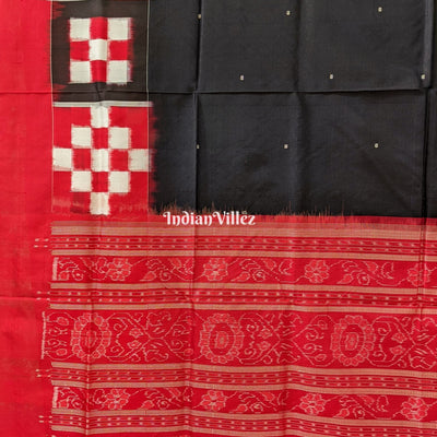Black Red Jhoti Pasapali Theme Sambalpuri Ikat Bomkai Silk Saree