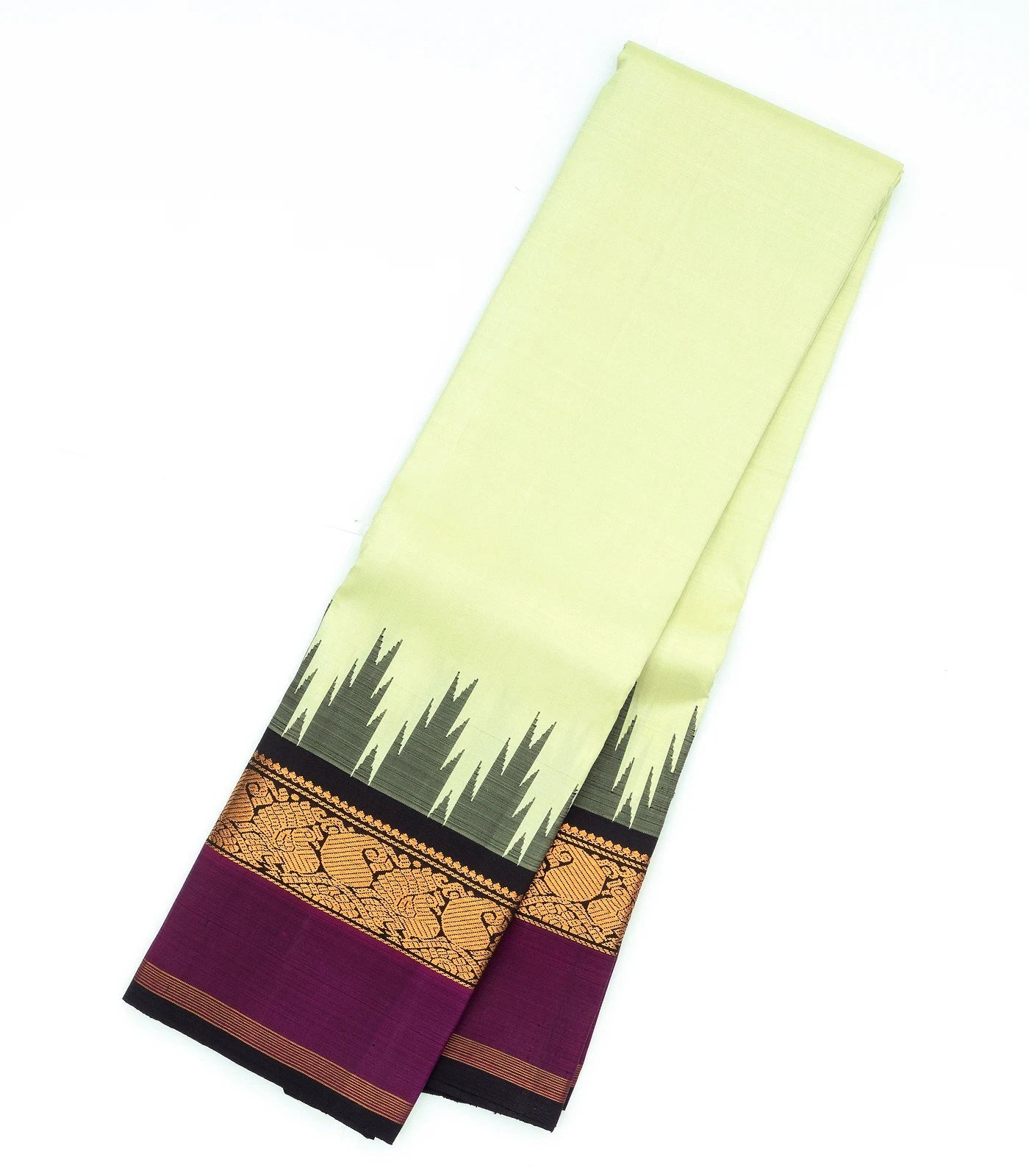 Mint Green Handloom Kanchipuram Korvai Silk Saree With Black Border