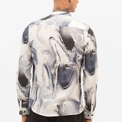 Off White Abstract Slim Fit Shirt
