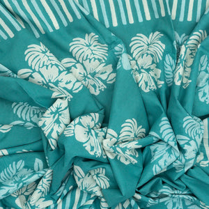 Cyan Woven Jaipur Cotton Saree Printed With Floral  Motifs