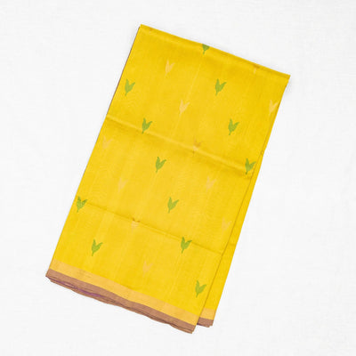 Lemon Yellow Handloom Uppada Silk Saree With Floral Buttas