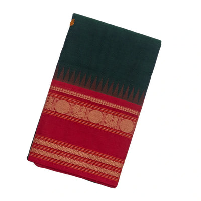 Teal Handloom Korvai Kanchi Cotton Saree With Annam Buttas