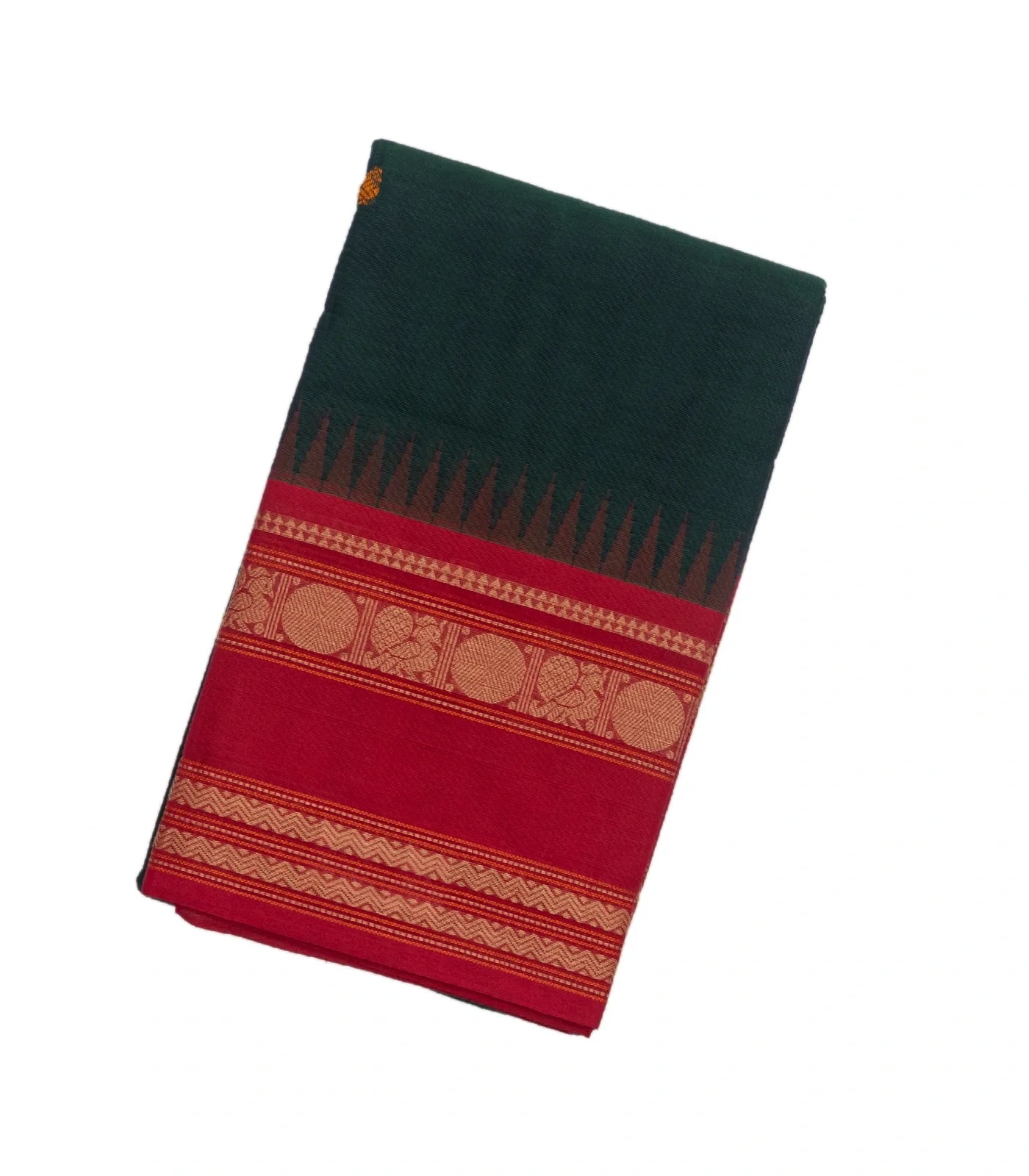Teal Handloom Korvai Kanchi Cotton Saree With Annam Buttas
