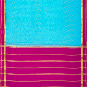 Turquoise Mysore Crepe Silk Saree With Coin Buttas & Pink Border