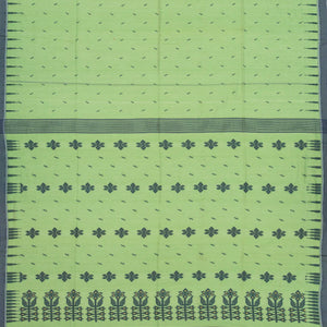 Mint Green Bengal Cotton Saree With Floral Motifs