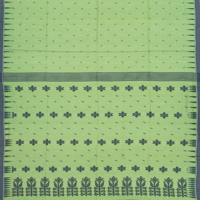 Mint Green Bengal Cotton Saree With Floral Motifs