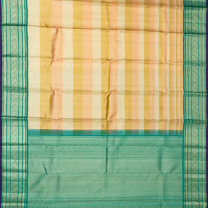 Multi Colour Handloom Kanchipuram Korvai Silk Saree With Stripes