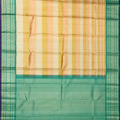 Multi Colour Handloom Kanchipuram Korvai Silk Saree With Stripes