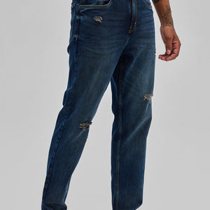 Dark Blue Distressed Slim Fit Jeans