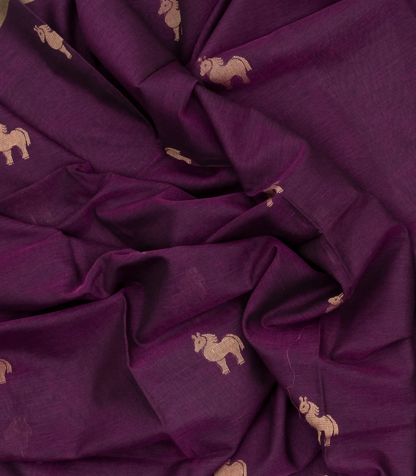 Magenta Handloom Bengal Cotton Saree With Horse Buttas