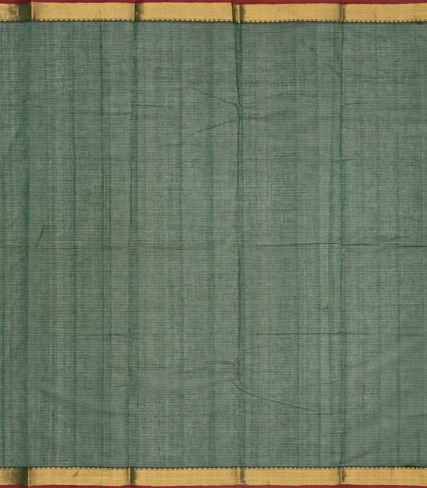 Bottle Green Handloom Kanchi Cotton Saree With Checks & Zari Buttas