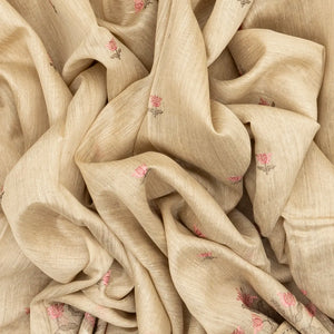 Taupe Handloom Tussar Silk Saree Embroidered With Floral Motifs
