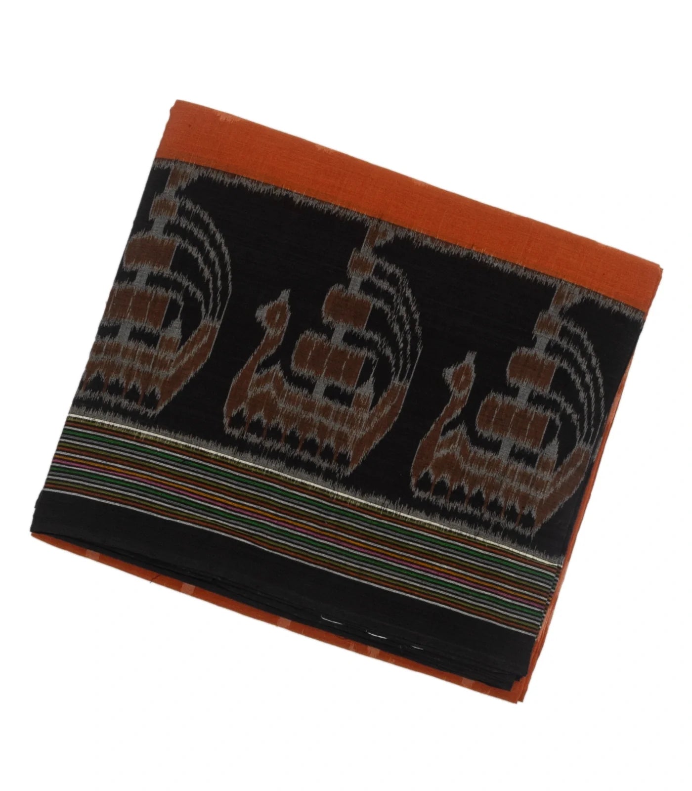 Rust Handloom Orissa Cotton Saree With Contrast Black Border