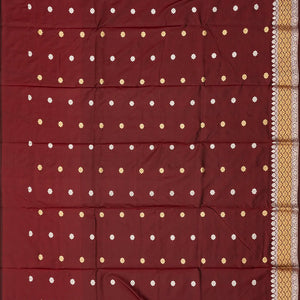 Maroon Handloom Banarasi Silk Saree With Gold & Silver Zari Buttas