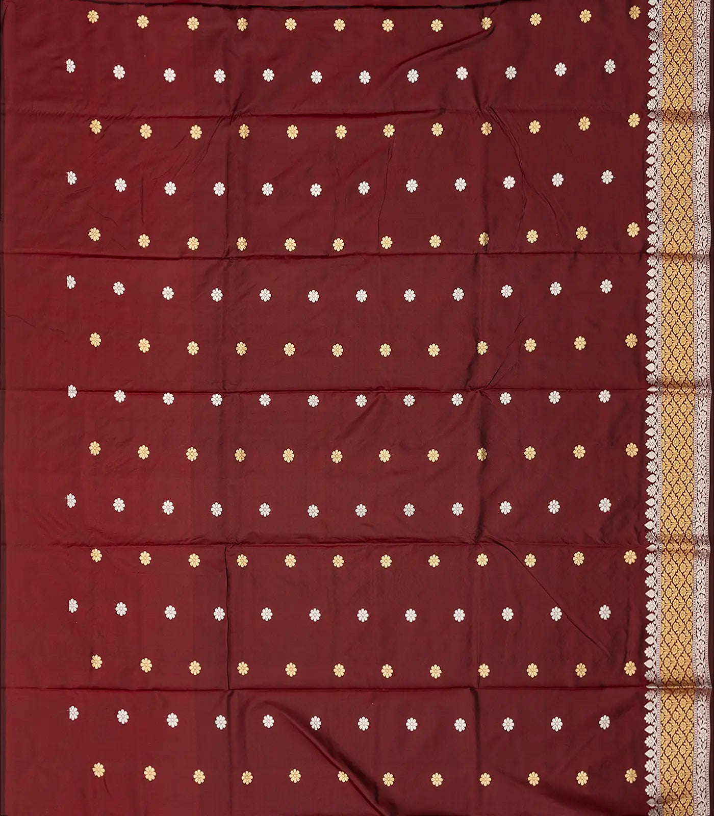 Maroon Handloom Banarasi Silk Saree With Gold & Silver Zari Buttas