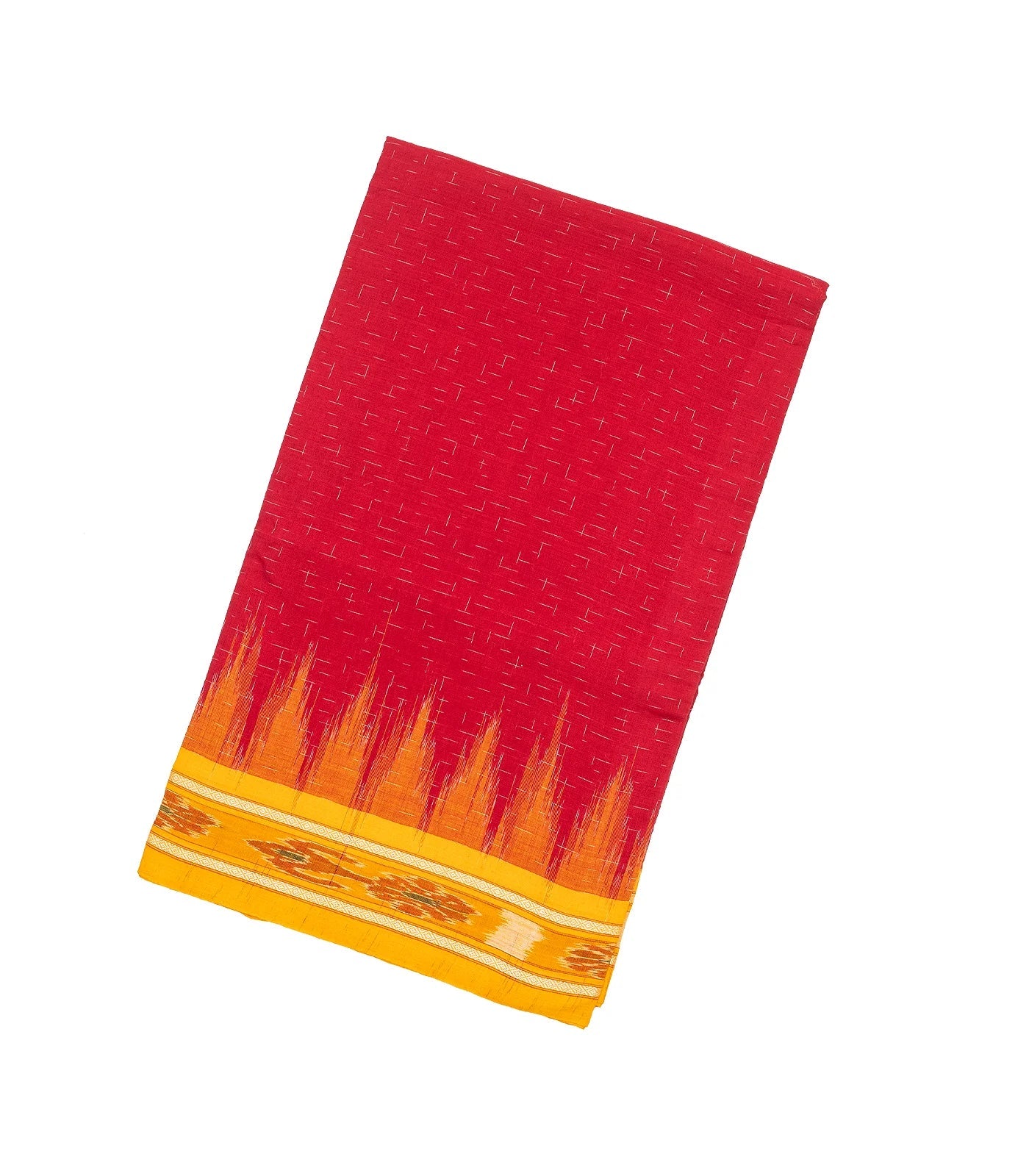 Red Handloom Orissa Cotton Saree With Yellow Border