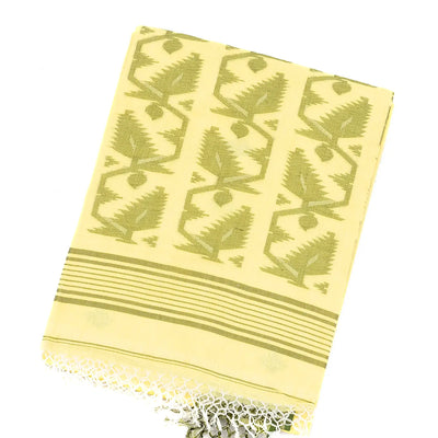 Yellow Handloom Bengal Cotton Saree With Floral Buttas