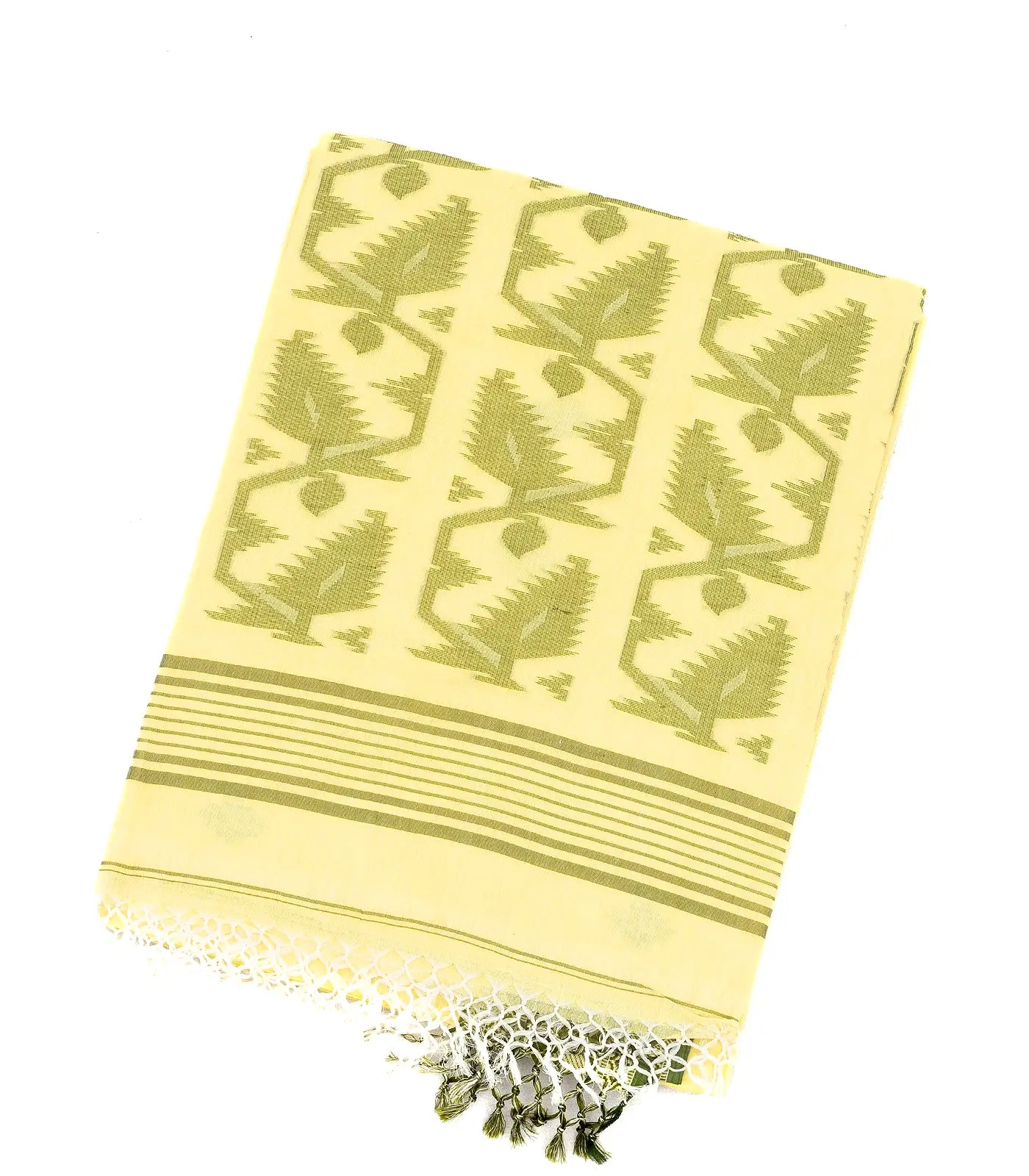 Yellow Handloom Bengal Cotton Saree With Floral Buttas