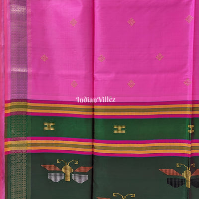 Pink Dual Tone Green Handwoven Soft Silk Saree