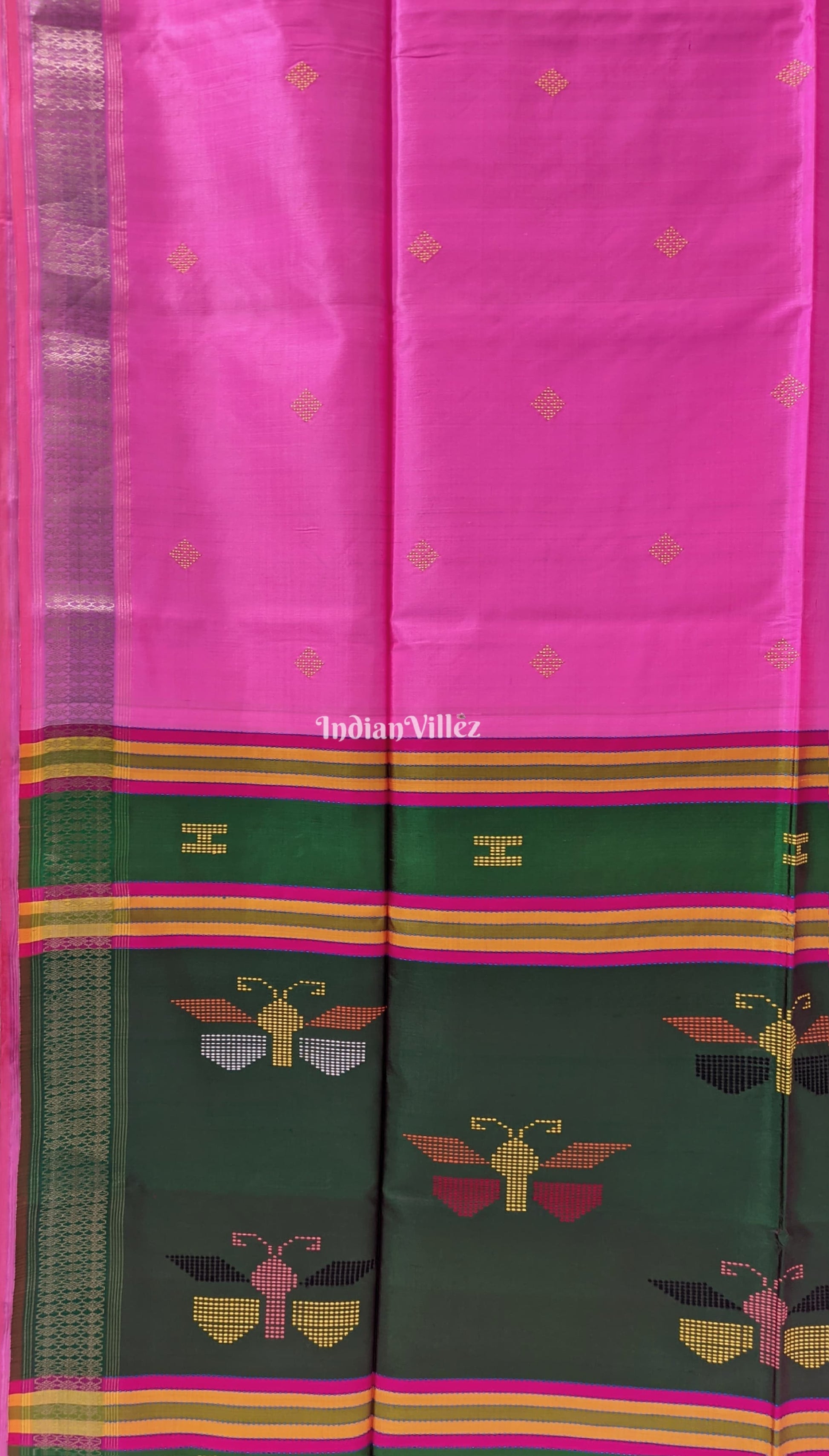 Pink Dual Tone Green Handwoven Soft Silk Saree