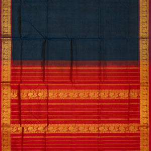 Midnight Blue Handloom Silk Cotton Saree With Zari Stripes