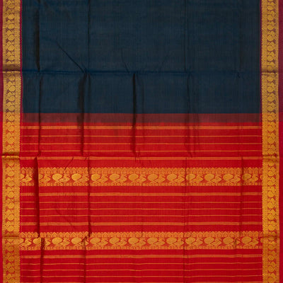 Midnight Blue Handloom Silk Cotton Saree With Zari Stripes