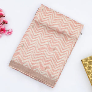 Baby Pink Handloom Tussar Linen Silk Saree With Chevron Motifs