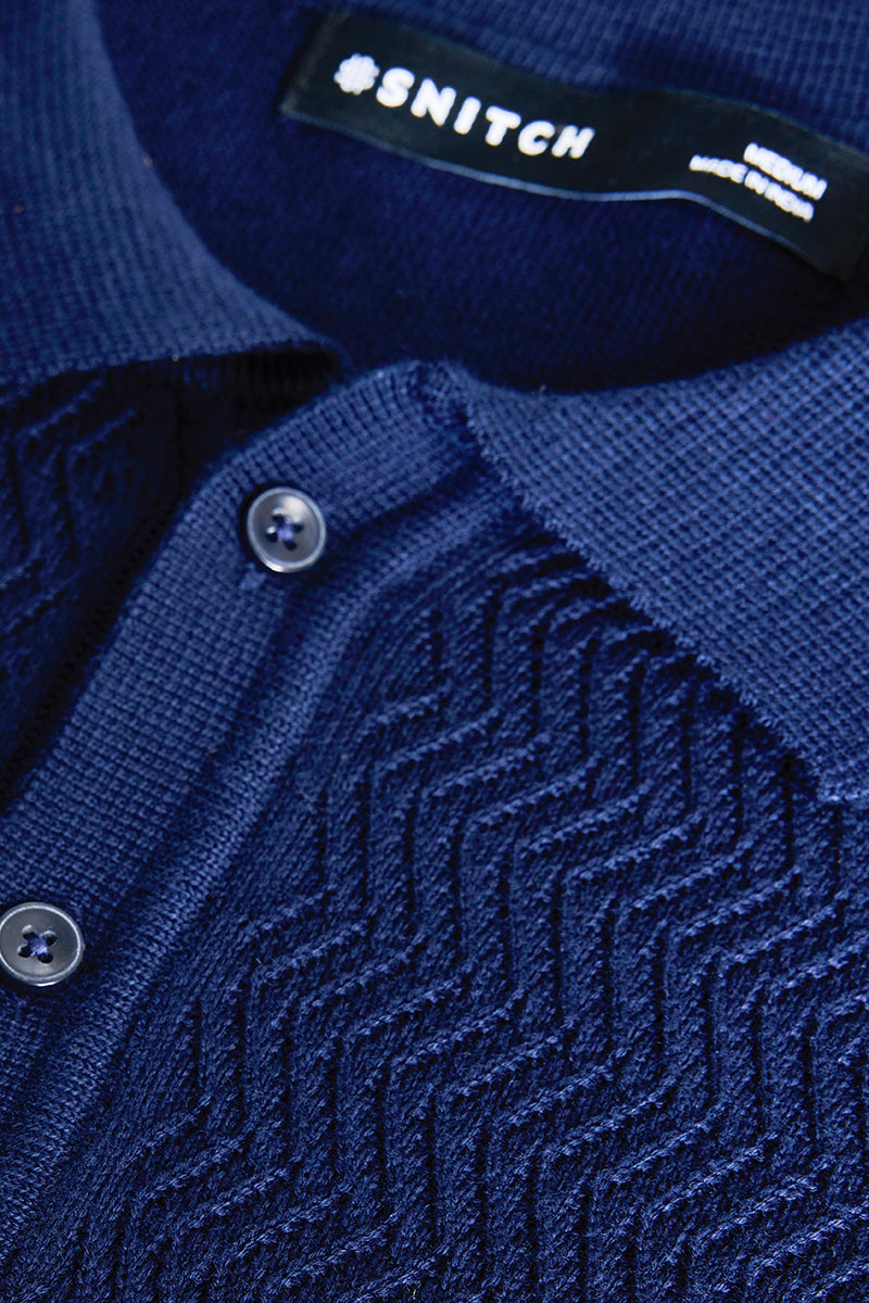 Navy Knitted Polo T-Shirt